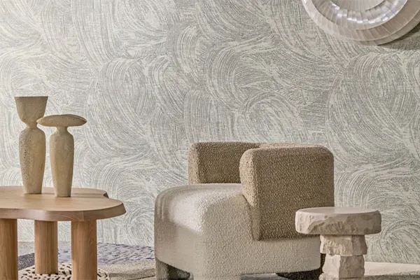 Pared con papel pintado de diseño moderno para salón actual